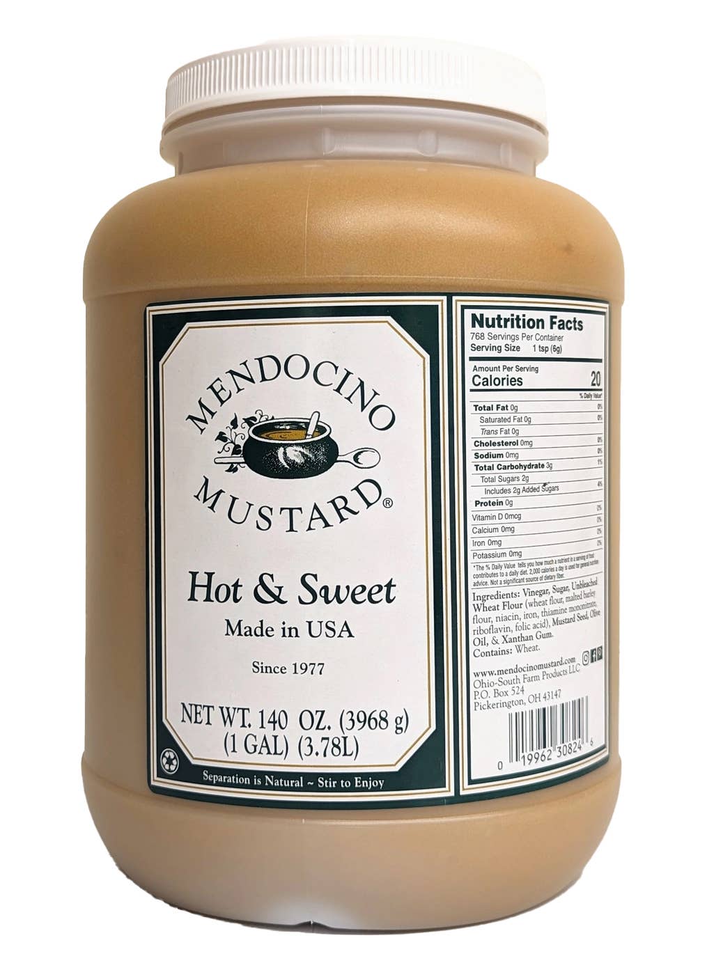 Mendocino Hot & Sweet Mustard Gallon for wholesale by Ohio-South Farm Products LLC