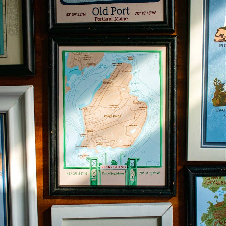 Carte Nautique Artistique de Peaks Island Portland Maine Impression 8x10 pour la vente par Abby Clark Creative