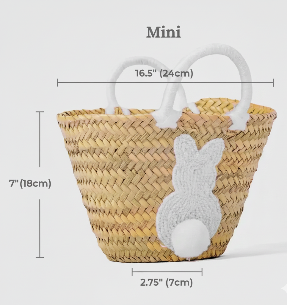 High crafty – wholesale Basket – Kids & baby – Easter Bunny Tail Straw Basket – Handmade Natural Palm Leaf 3