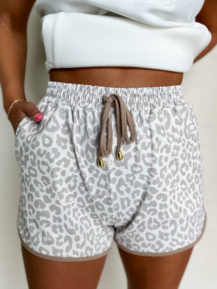 Leopard Elastic Waistband Lace up Contrast Trim Casual Shorts for wholesale by Secret Style Source