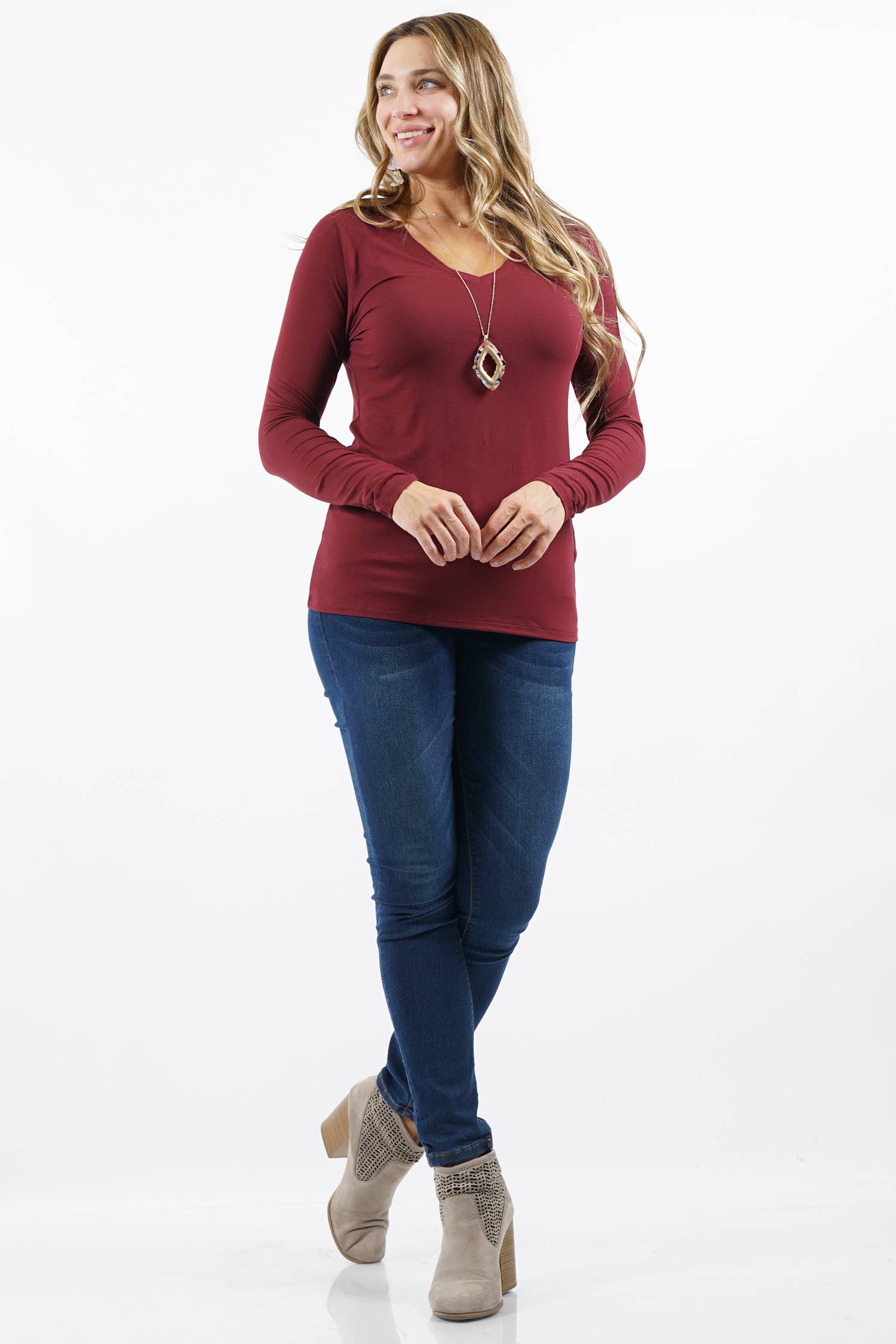 42POPS - Wholesale T-Shirt - Women's - ",...Plus Microfiber Long Sleeve V Neck Tee37