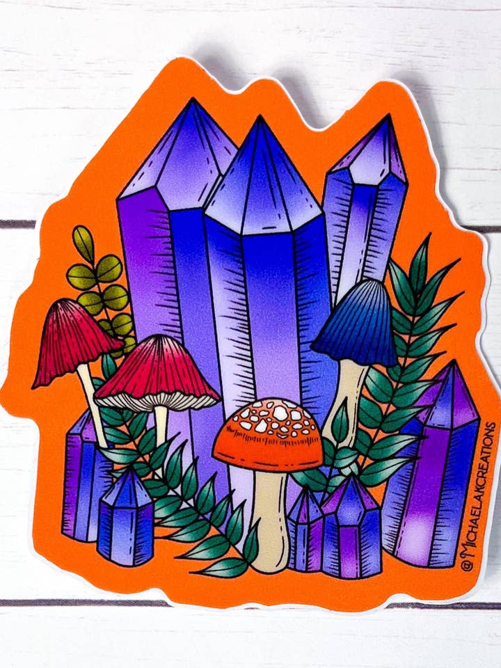 Mushroom crystal sticker | Stickers for Hydroflask | laptop for wholesale by Michaela K Creations