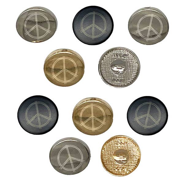Sniggle Sloth - Wholesale Sewing Button/Snap - Sketchy Peace Sign Doodle 0.6" (15mm) Round Metal Shank Buttons for Sewing - Set of 10