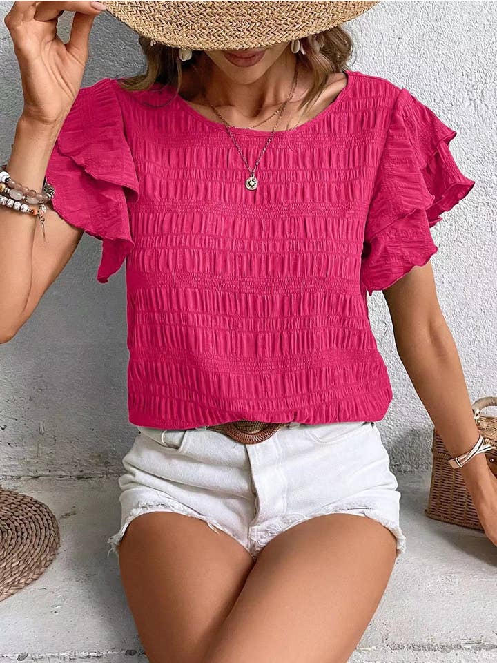 Miss Sparkling - Wholesale Blouse - Women's - Textured ruffle sleeve blouse
