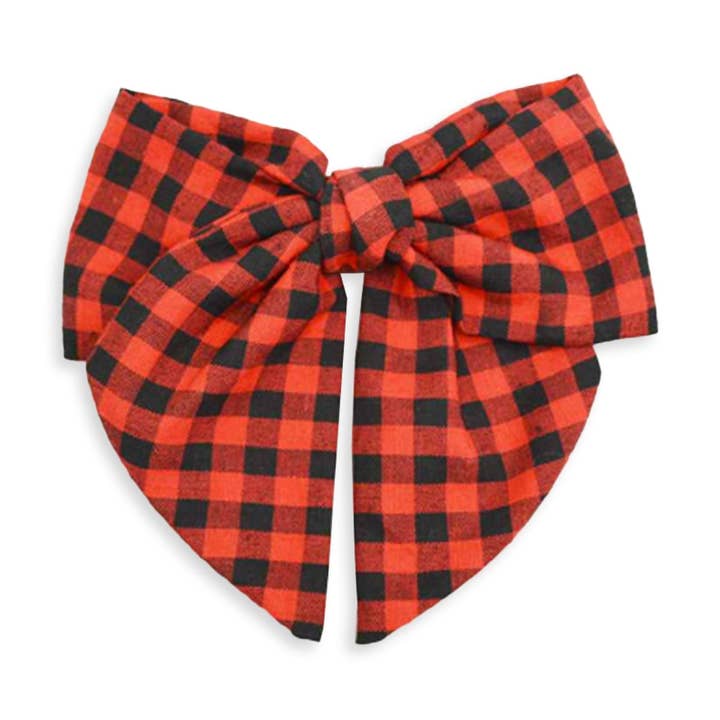Red & Black Check Hair Bow for wholesale by Viv&Lou