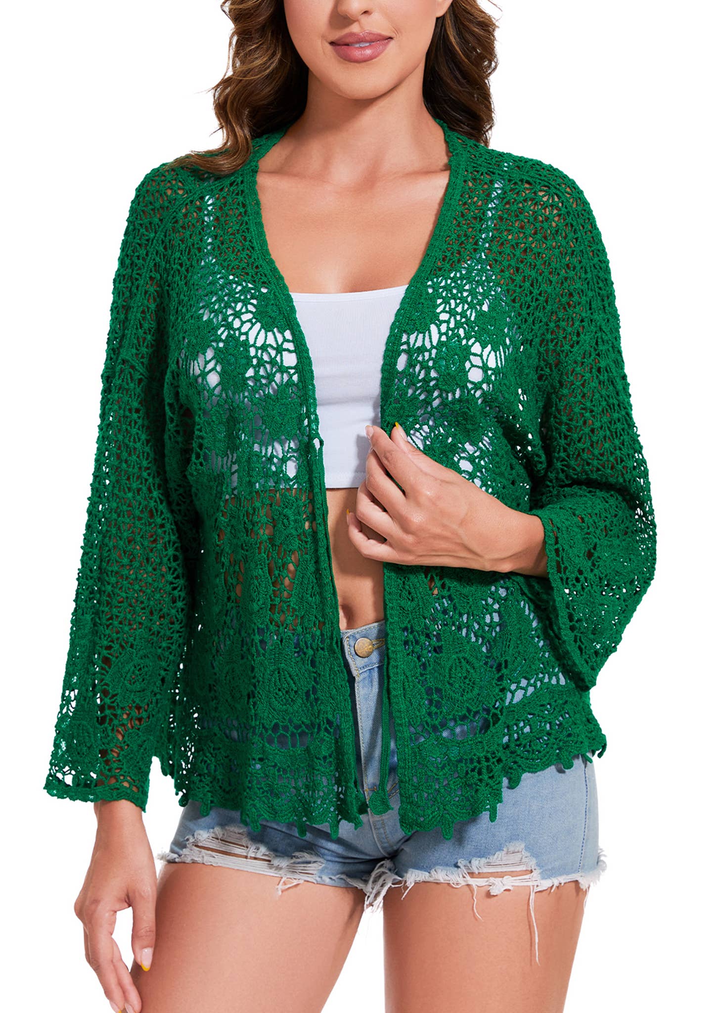 Anna Kaci Wholesale - Wholesale Kimono - Women's - Womens Short Embroidered Lace Kimono Crop Cardigan Half17