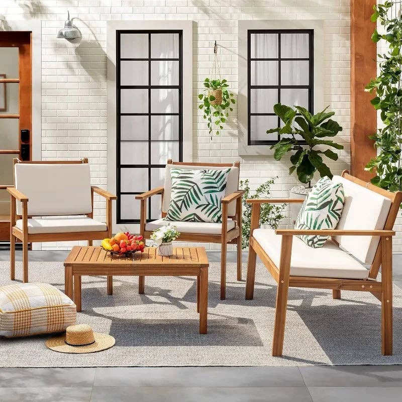 BlakOutlet - Wholesale Patio Set - Patio Furniture 4-piece outdoor acacia wood patio set1