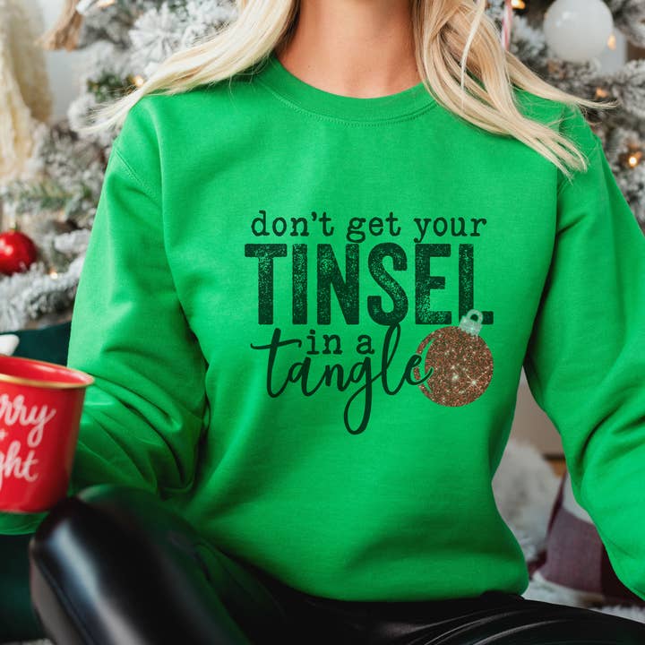 Trendznmore - Wholesale Graphic Sweatshirt - Women's - Red Tinsel in a Tangle Christmas Sweatshirt