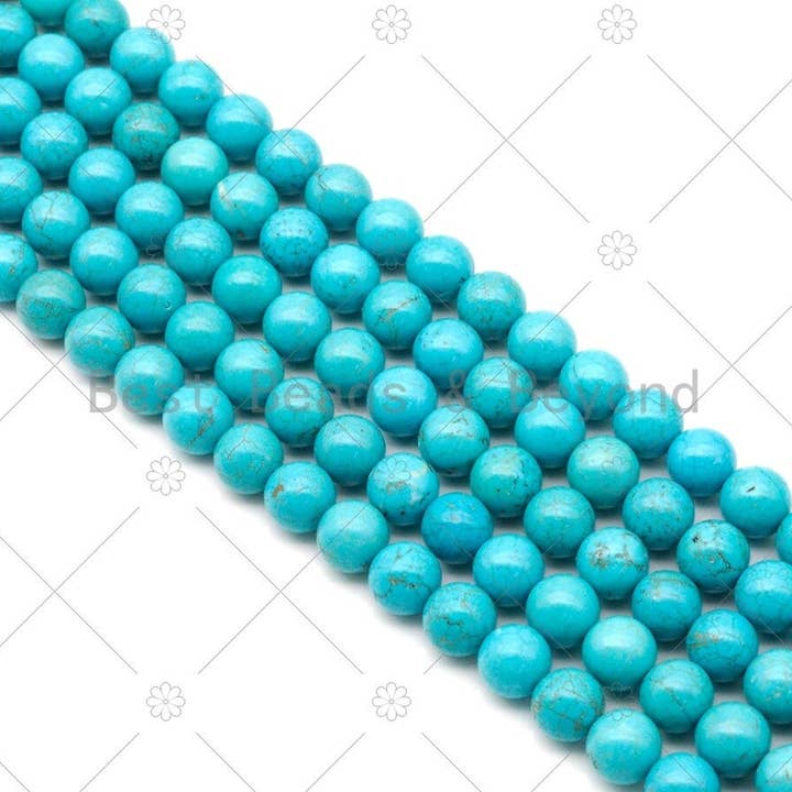 BestBeads&Beyond - Wholesale Beads - Natural Turquoise Blue Howlite Round Smooth Beads, U11742