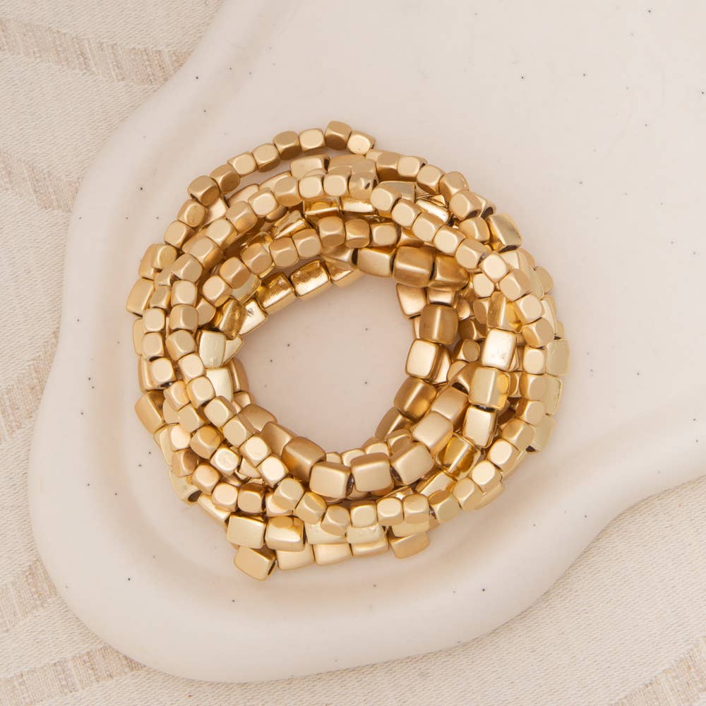 SP Sophia Collection - Wholesale Jewelry Set - Metallic Cube Nugget Bead Bracelet Stack5