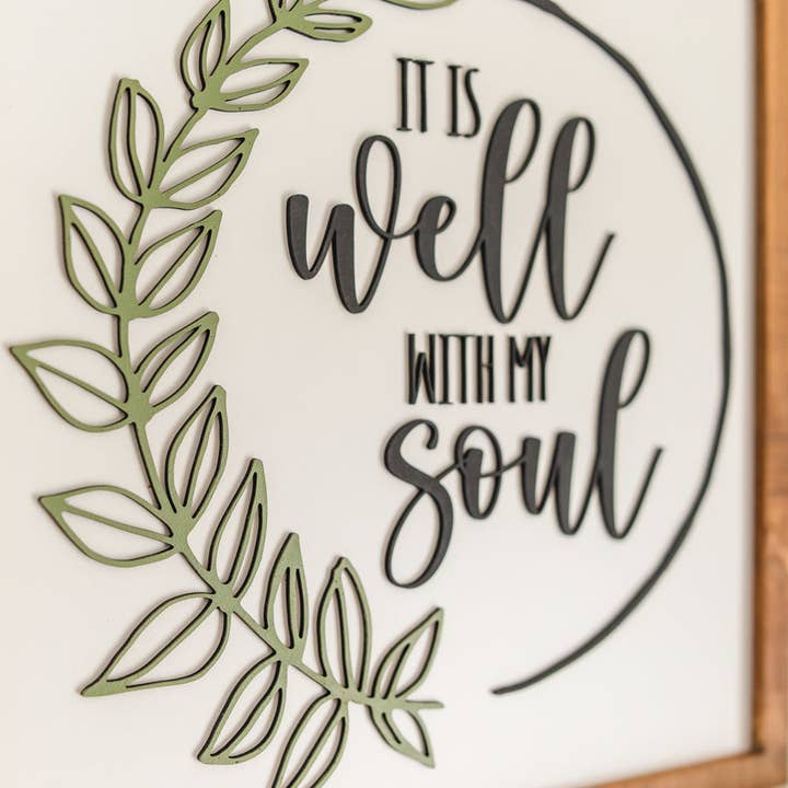 Nail and Hook Laser Cut Home Decor - Wholesale Sign - It is Well With My Soul | Wood Framed Sign3