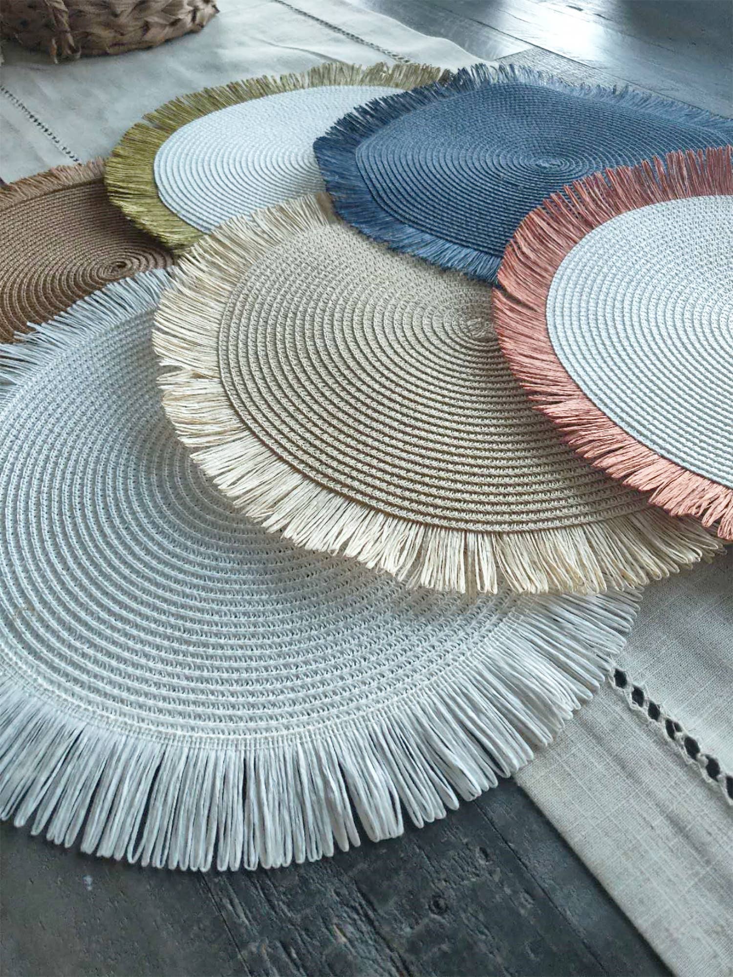 Fennco Styles - Wholesale Placemat - Handwoven Fringe Boho 15" Round Placemat18