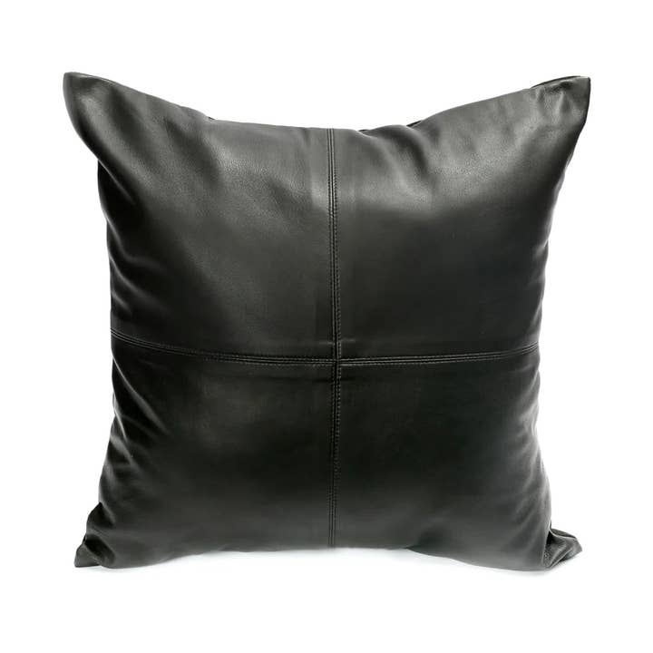 The Four Panel Leather Cushion Cover - Black - 40x40 for wholesale by Bazar Bizar Living