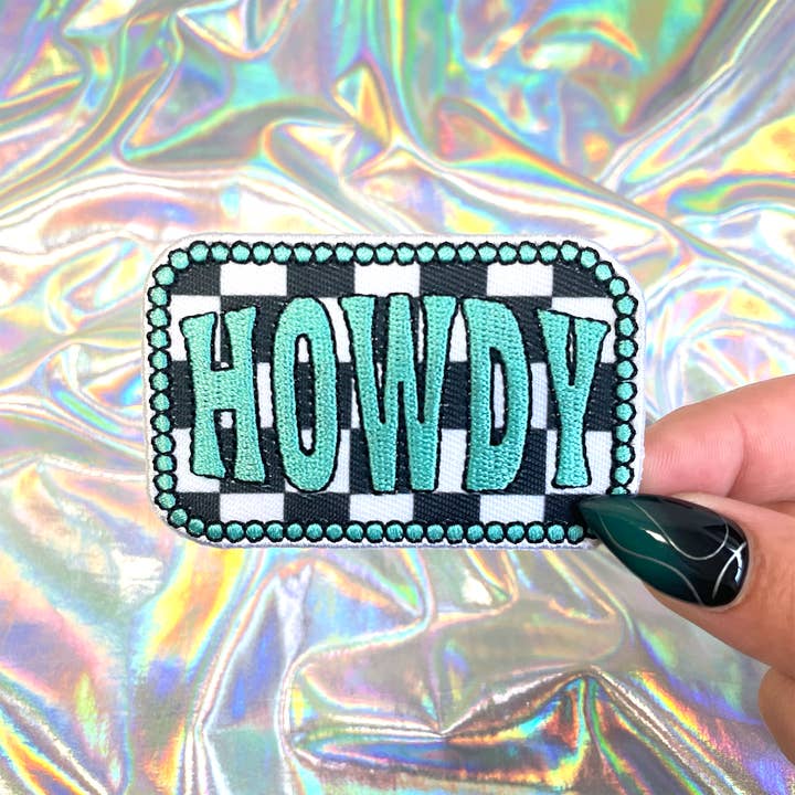 Écusson thermocollant à carreaux turquoise Howdy pour la vente par The Crafty Engineer