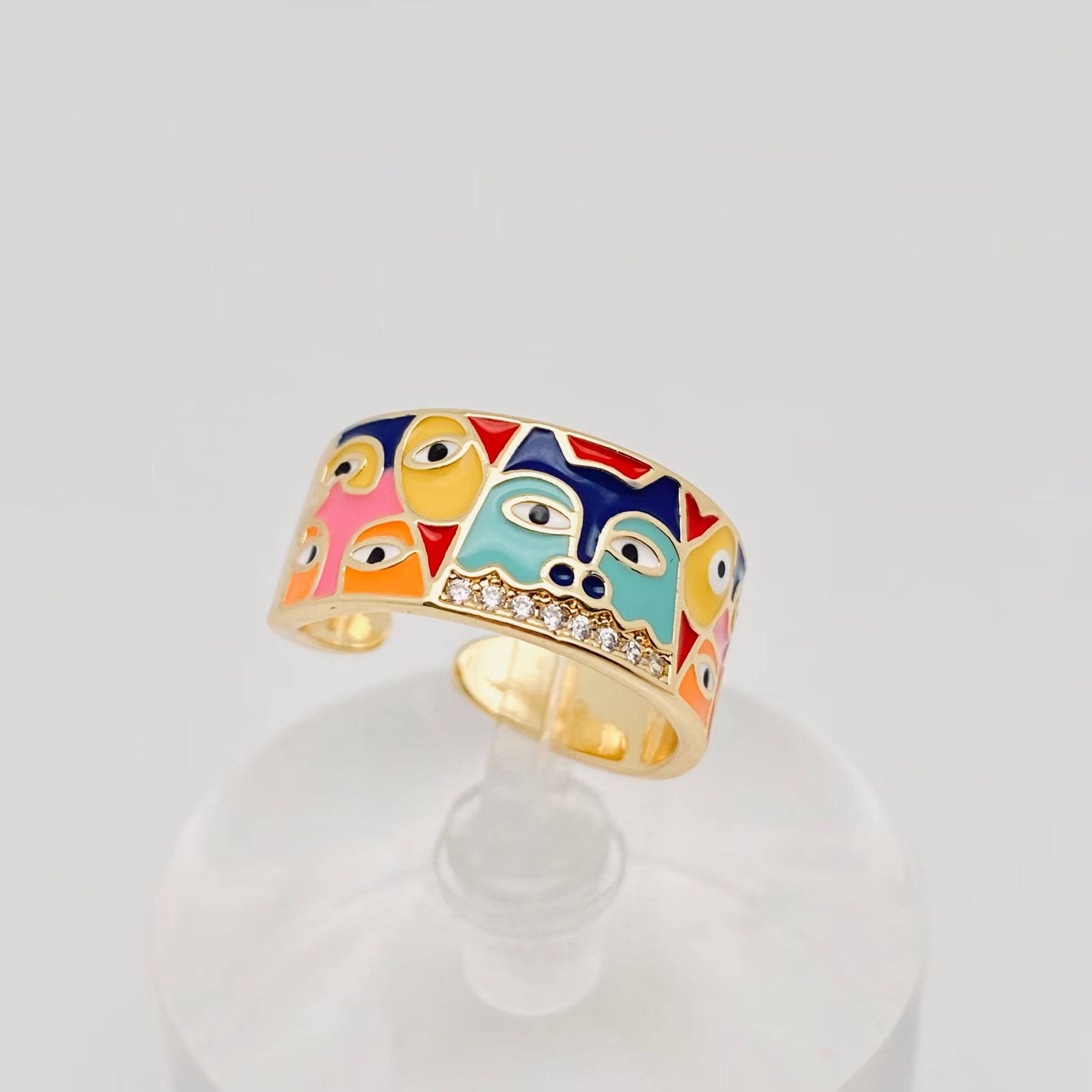 Mio Queena - Wholesale Cocktail/Statement Ring - Multi-style Enamel Gold-plated Ring |Flowers|Butterfly|Eyes1
