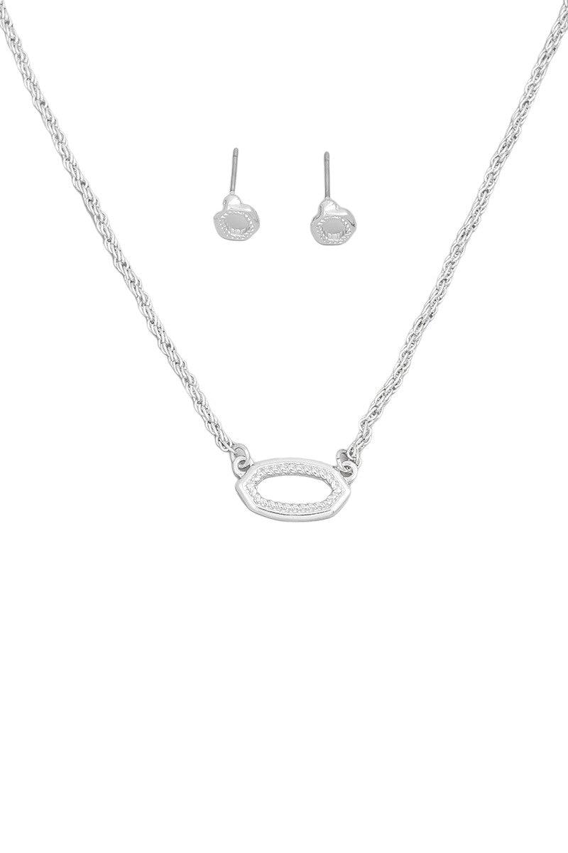 Tasha Apparel Wholesale - Wholesale Jewelry Set - Dainty Rope Chain Oval Charm Necklace Pentagon Earring Set2