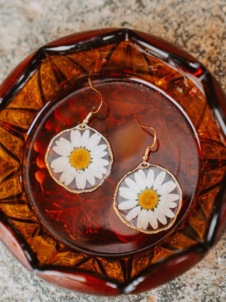 Round Daisy Earrings for wholesale by Goldie Flower Haus