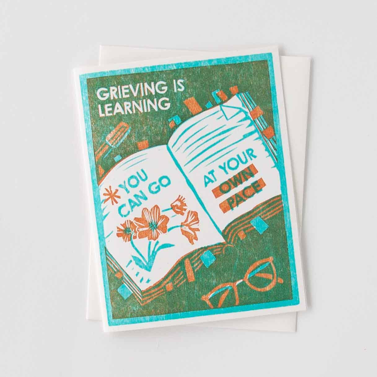 Heartell Press - Wholesale Sympathy Card - Grieving is Learning (Book) Letterpress Sympathy Card1