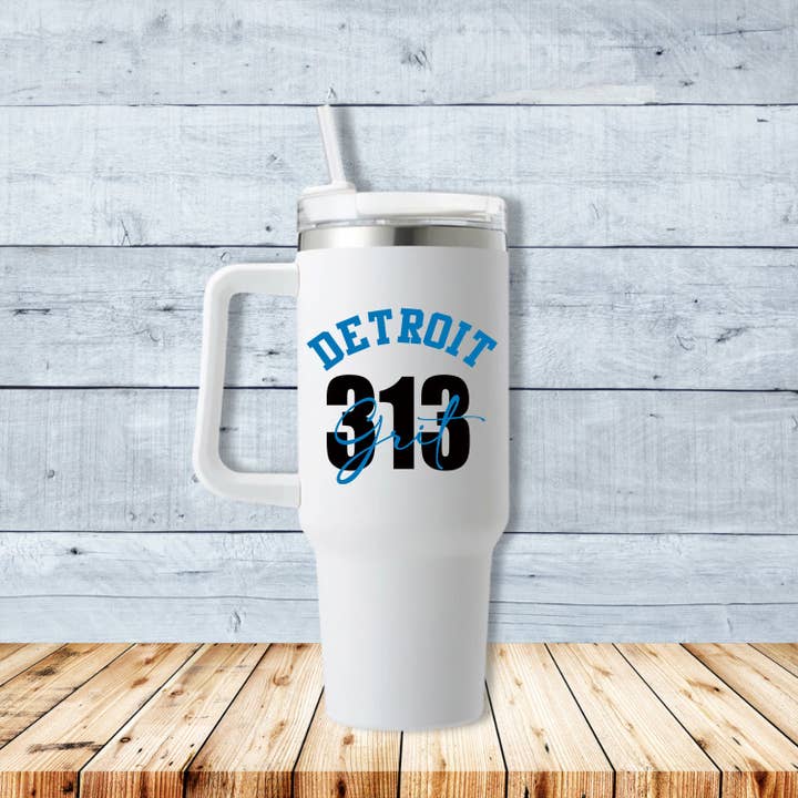 Detroit Grit 313 40oz Travel Mug for wholesale by Into The Desert