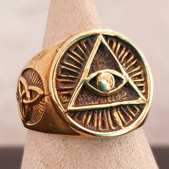 Golden Eye of Providence Ring / Mens Ring / Illuminati / Signet Ring / Third Eye / Boho / Ethnic / Rustic / Gypsy / Psy / Thumb / Psy for wholesale by Kaali Boutique