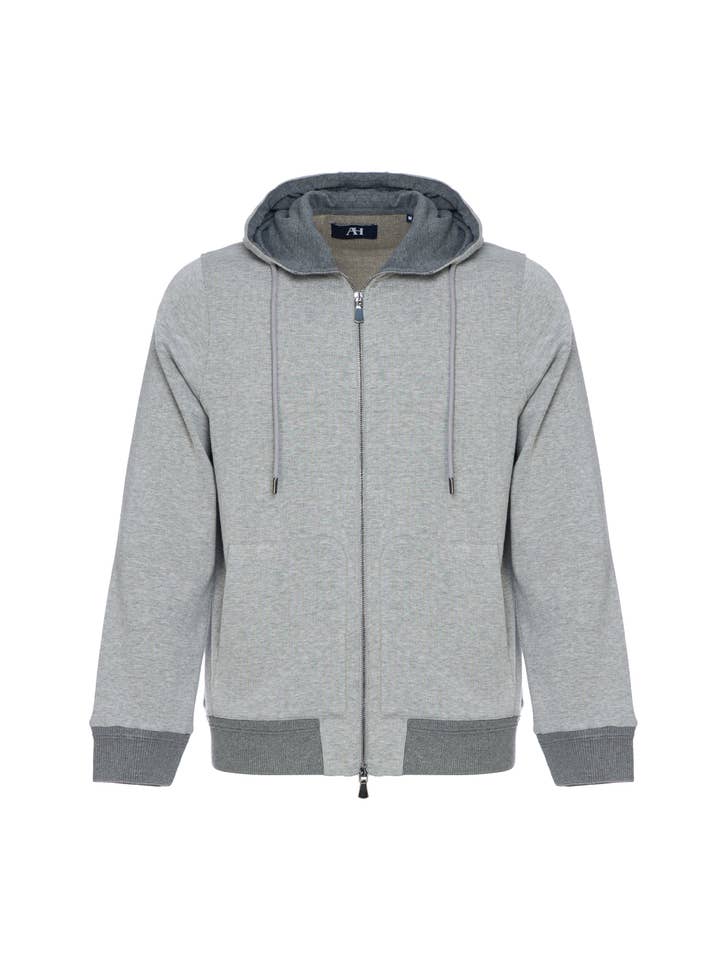 Grå huvtröja med dubbla dragkedjor och prickmönster för wholesale av American Heritage