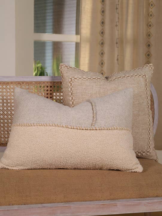 Eyda Homes - Vente Housse de coussin - Housse de coussin en lin naturel brodé à la main 16x24"6