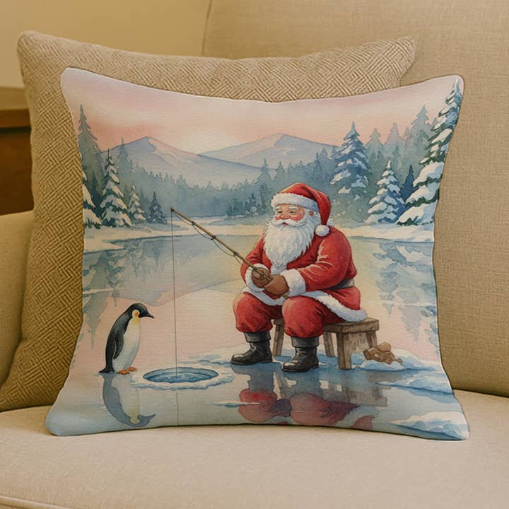 Almofada de Natal Papai Noel a Pescar no Gelo no Lago 45x45 por atacado de Caroline's Treasures