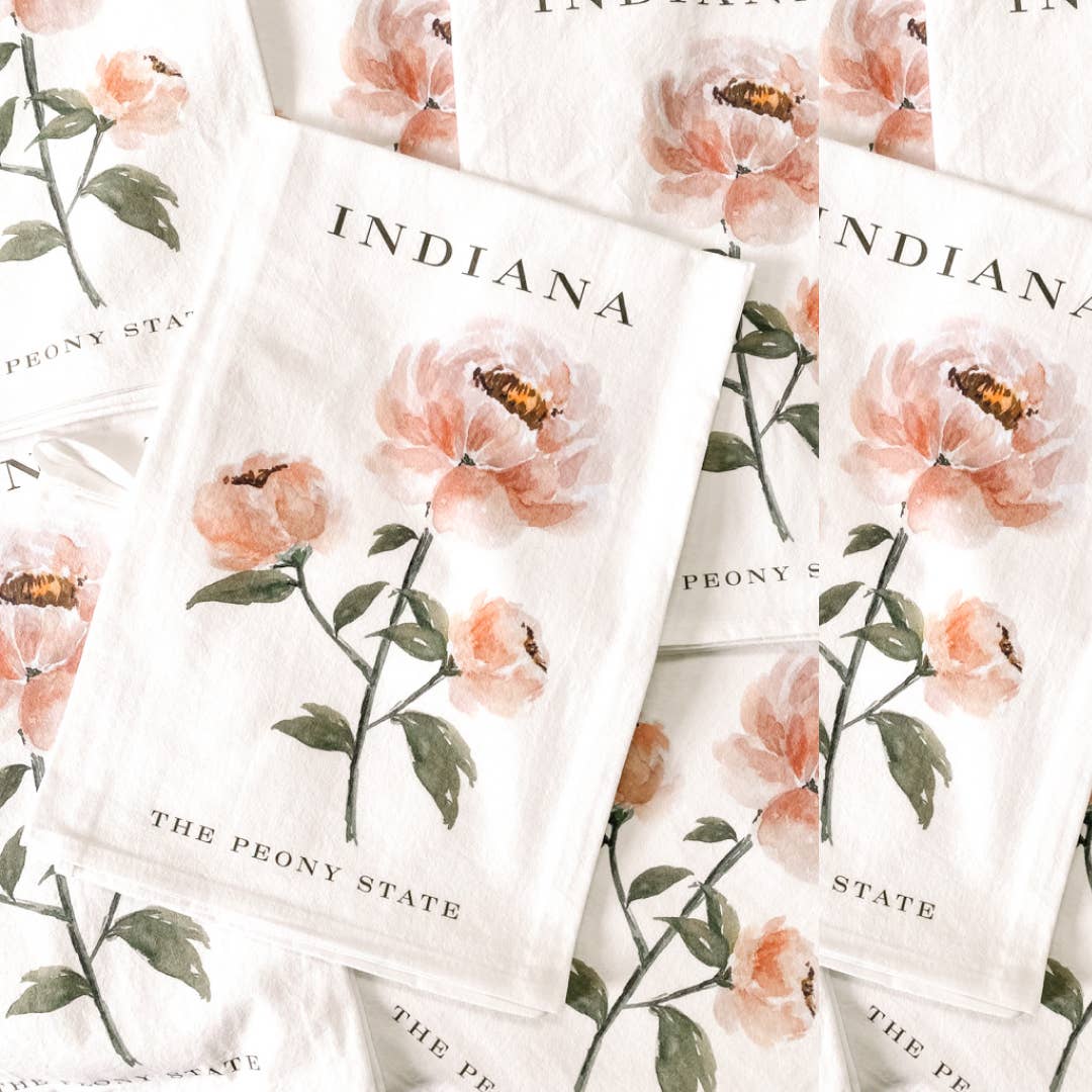 Art and Home co. - Wholesale Tea Towel - The Peony State 100% Cotton Tea Towel—Floral Indiana Design4