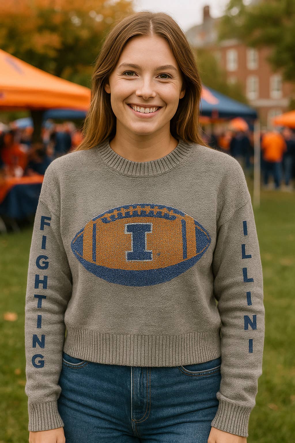 Moving Forward Designs - Wholesale Graphic Sweatshirt - Women's - University of Illinois Gray Crewneck Fighting Illini Football Sweater