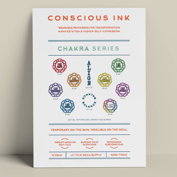 Chakra Variety, confezione da 10 per la vendita all'ingrosso da parte di Conscious Ink