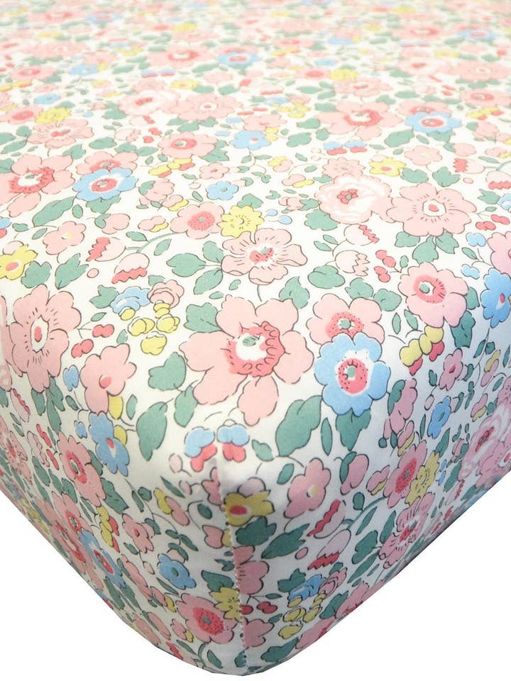 Fitted Sheet made with Liberty Fabric BETSY CANDY FLOSS for wholesale by Coco & Wolf