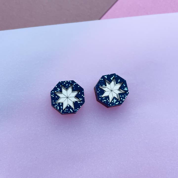Seren Geo Star Stud Earrings - Black Sparkle for wholesale by Rosa Pietsch