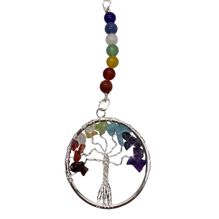 VIE - Vente Porte-clés – unisexe - Porte-clés arbre de vie avec 7 chakras et pierres gemmes mixtes, 15 x 3 cm2