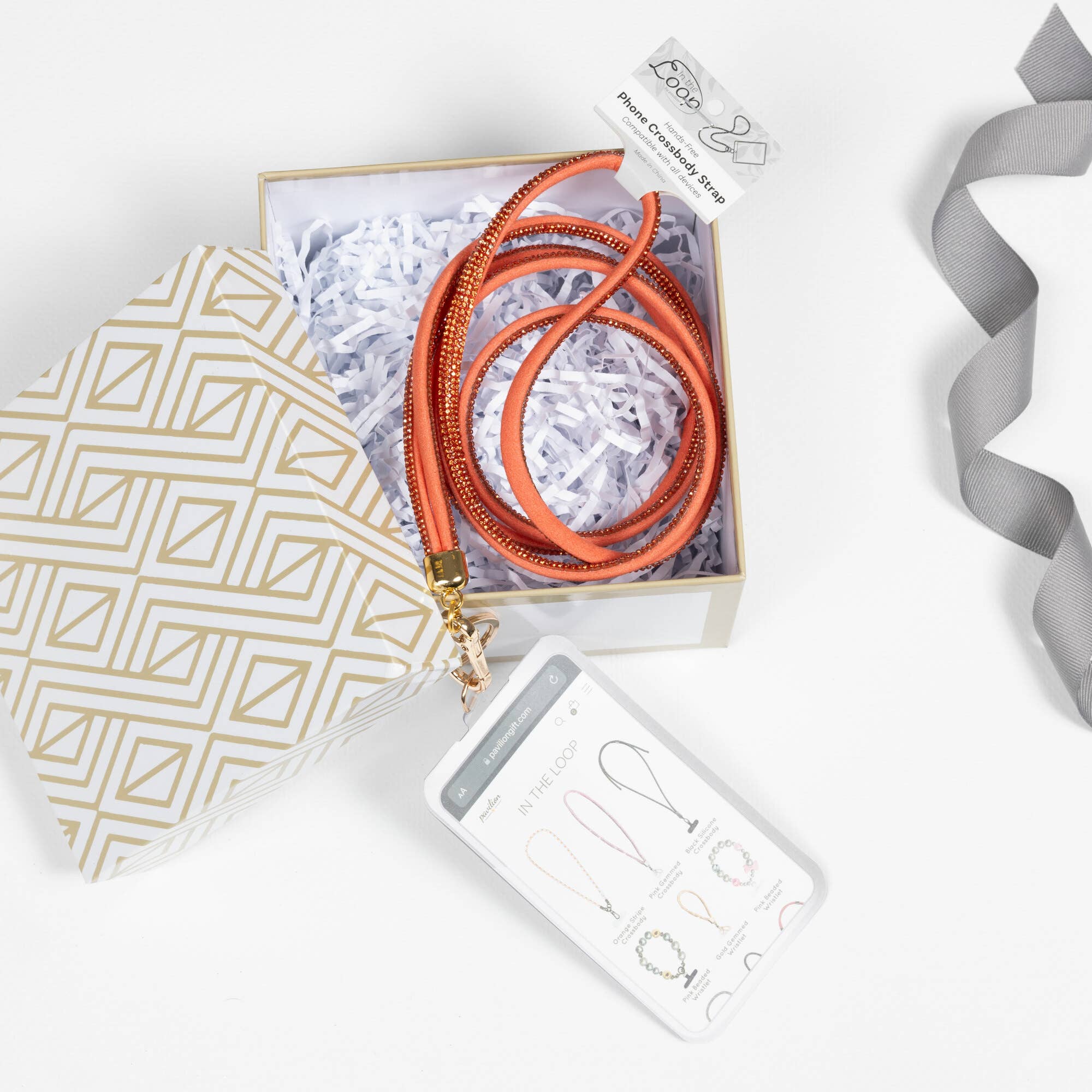 Pavilion - Wholesale Phonecase Strap - Orange Crossbody - Soft Gemmed Phone Lanyard2