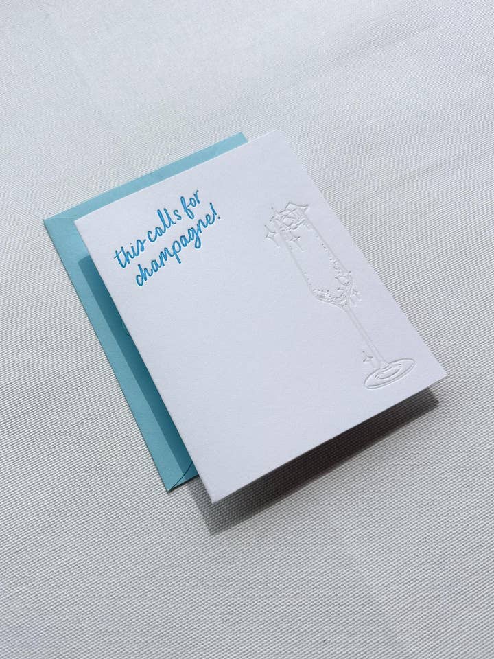 This Calls For Champagne - Letterpress Printed Greeting Card for wholesale by Moriah Creates