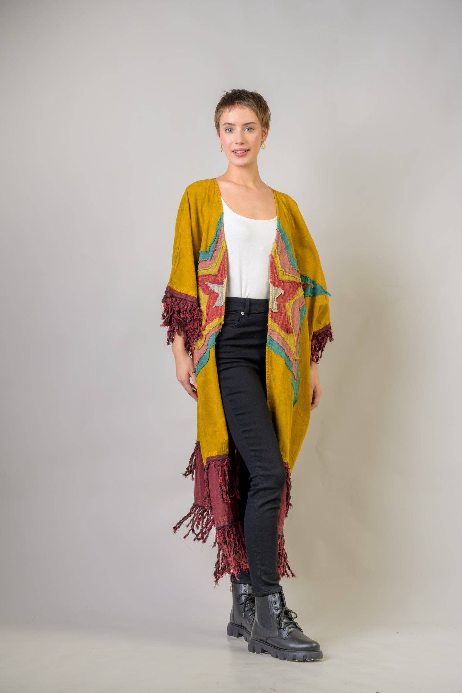 Rhea – Großhandel Kimono – Damen – Rhea Baumwollfransen-Duster, Baumwolle, Alltägliche Schichtung2