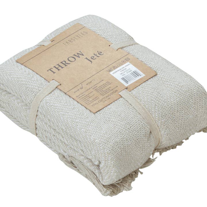 Fabstyles - Wholesale Throw Blanket - Fabstyles Herringbone Stripe Cotton Throw Blanket Fringes14