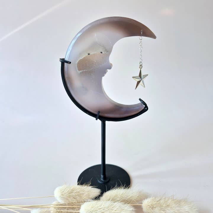 Druzy Gray Agate Gemstone Moon #2 – 10 cm for wholesale by Moonlight Gemstones