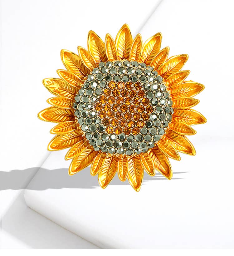 Girasole Spilla a Forma di Girasole Brillante Placcata in Oro con Strass in vendita all'ingrosso su Faire1