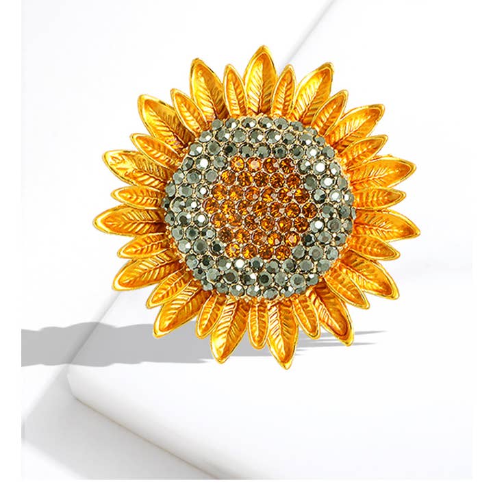 Girasole Spilla a Forma di Girasole Brillante Placcata in Oro con Strass in vendita all'ingrosso su Faire1