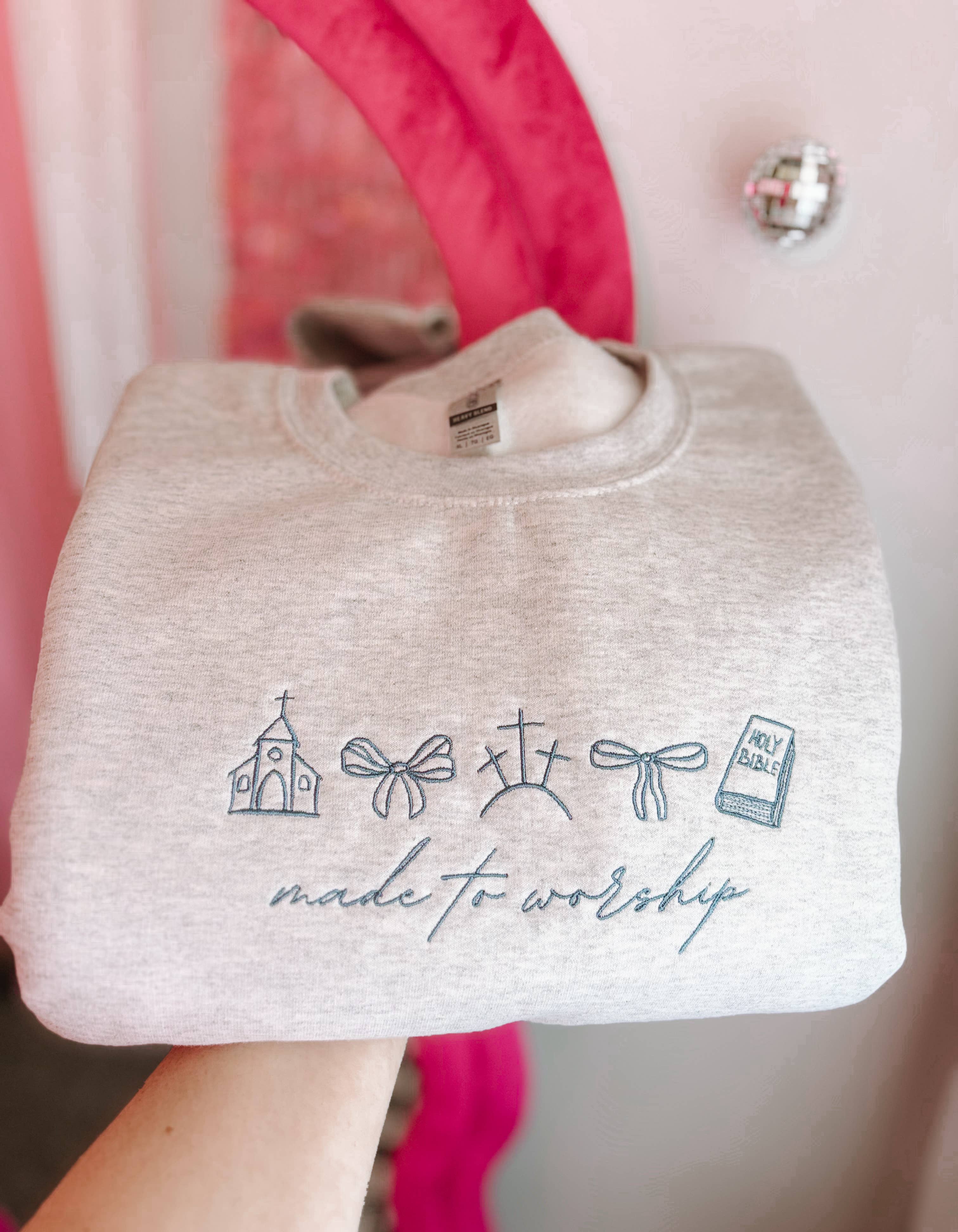 Graphic Tees & Co. - Wholesale Sweatshirt - Women's - Made To Worship Embroidered Crewneck | Church Sweatshirt4