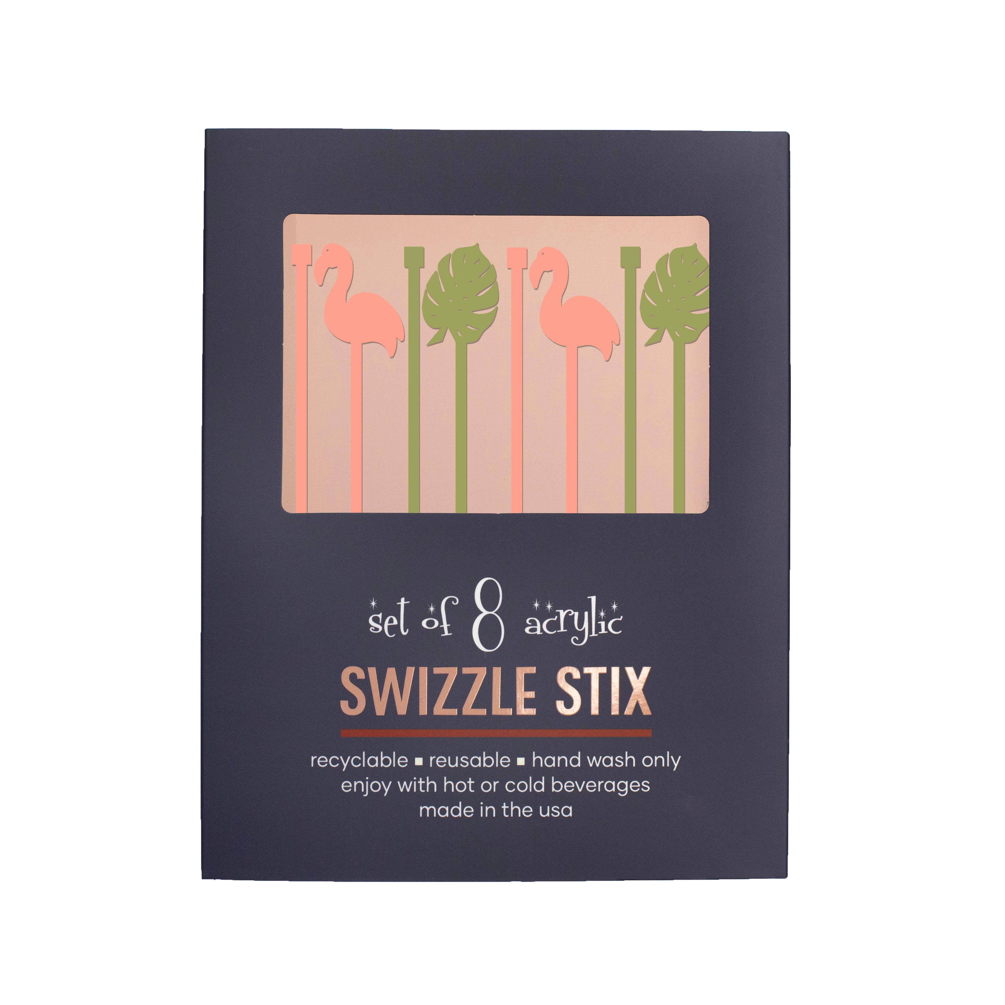 Mod Lounge Paper Company – Colher de bar por atacado – Mexedores de Bebidas Acrílicos com Flamingo e Palmeira4