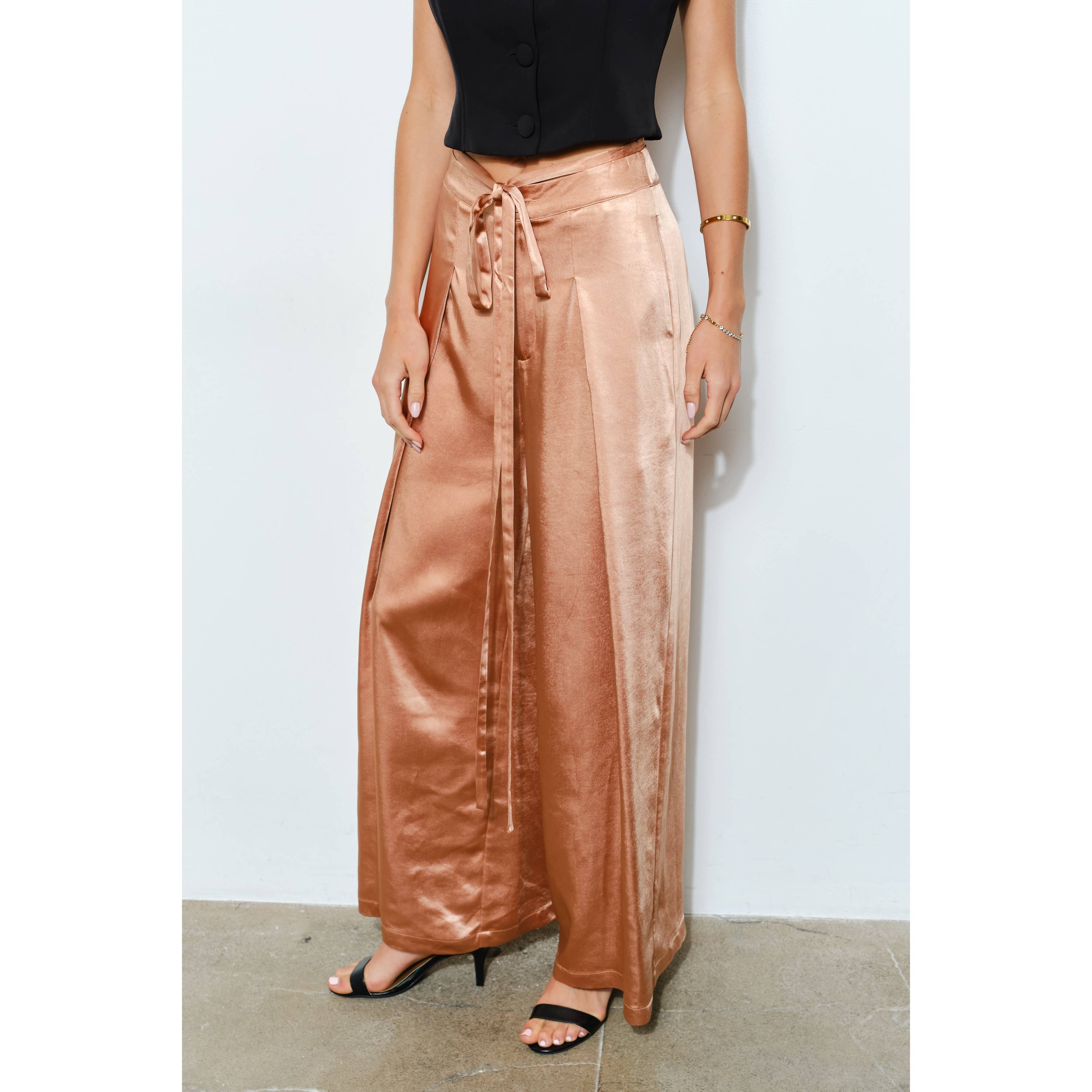 INA - Vente Pantalon – femme - Pantalon large en satin avec pli avant8