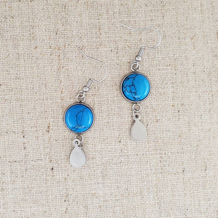 Blue Howlite & Stainless Earrings for wholesale by Covaly Artisan Jewelry