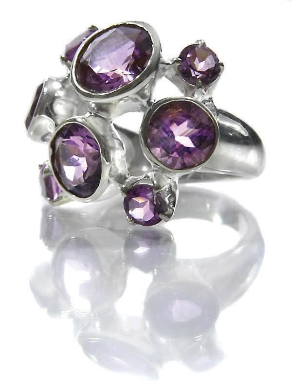 Eight Stone Free Style Bubble Ring Amethyst for wholesale by Sikara & Co.