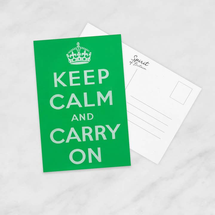 POSTCARD (Pack of 10): Keep Calm and Carry On - Green. ML0089 for wholesale by Memory Lane