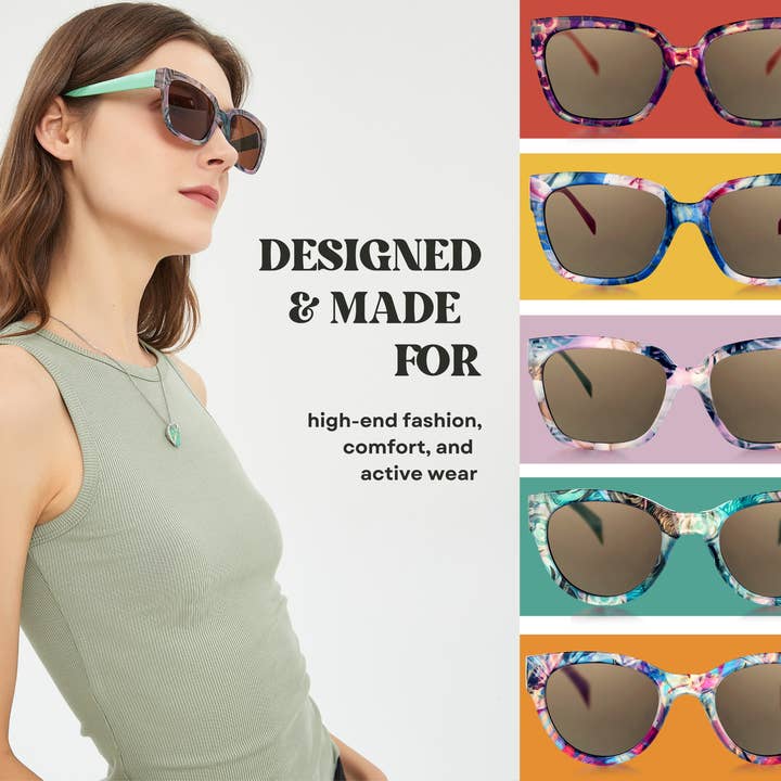 Leafael LLC - Wholesale Sunglasses - Women's - Sunglasses Womens Trendy Retro Purple Floral Design | Polarized UV Protection | Square Cat Eye Frame | Casual & Active14