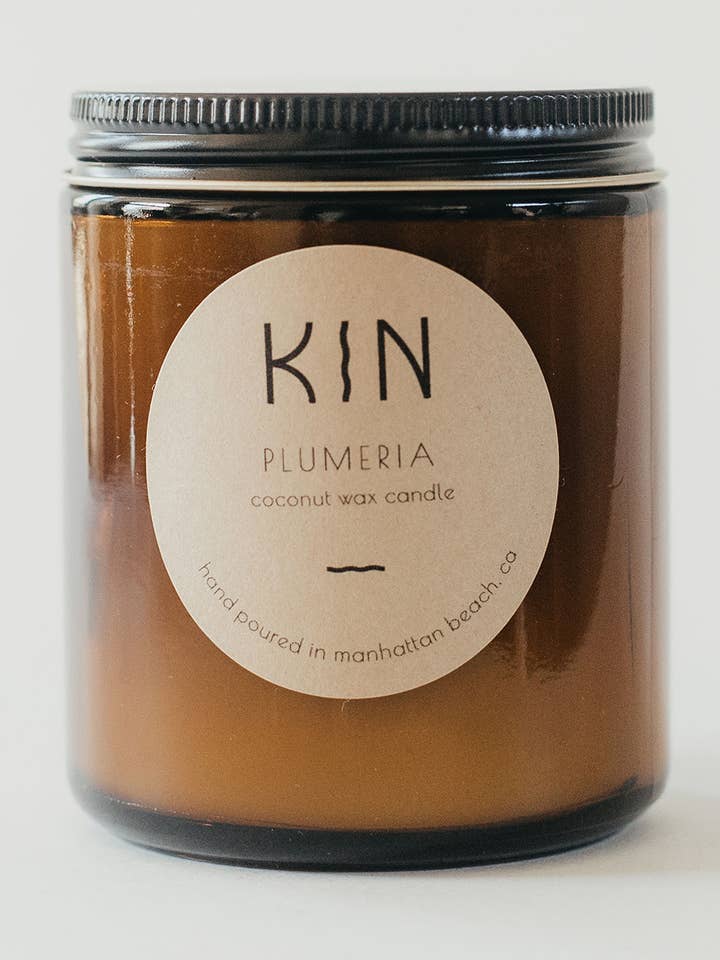Plumeria- 8oz Amber Jar for wholesale by Kin Candle Co.