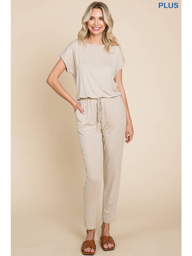 WARM BEIGE CAR1299X - BOAT NECK JUMPSUIT for wholesale on Faire