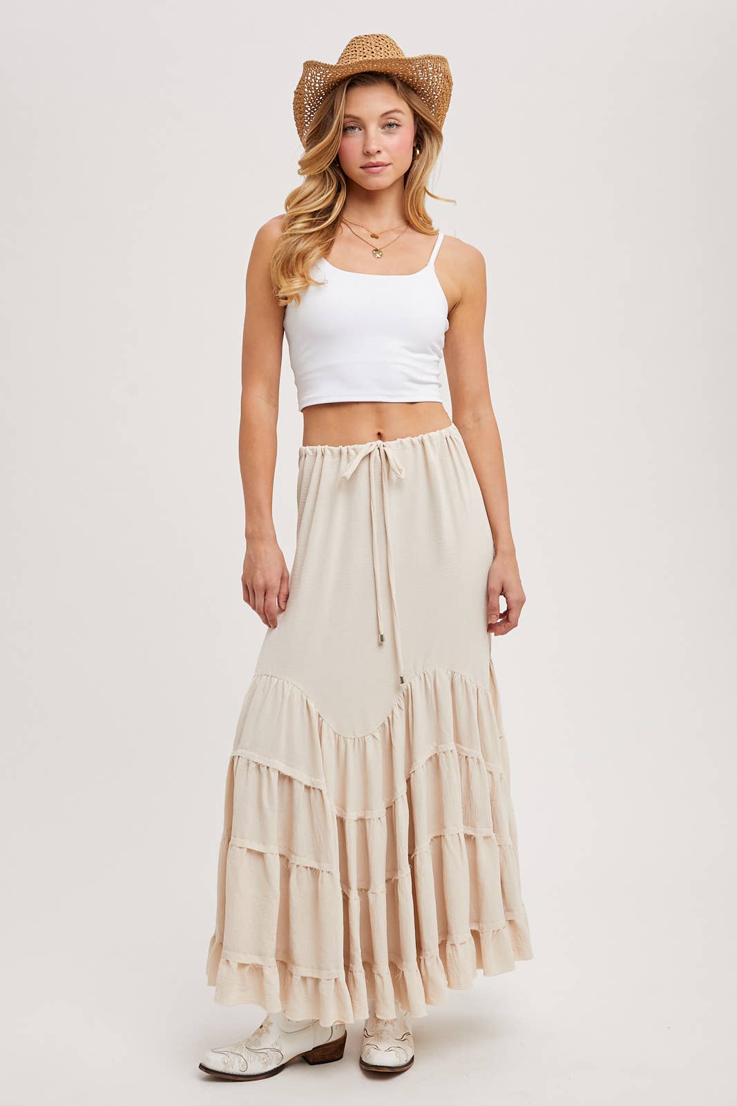 Bluivy - Wholesale Skirt - Women's - RUFFLED DRAWSTRING WASIT MAXI SKIRT WITH LINING8
